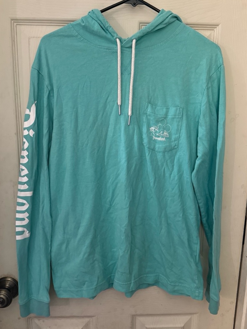 Disney Men's Hooded Long-Sleeve Pocket Tee - Teal Aqua